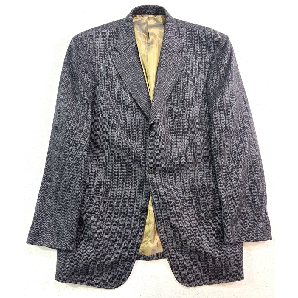 Ibiza 44L 100% Cashmere blazer‎ jacket sport suit coat charcoal gray herringbone
